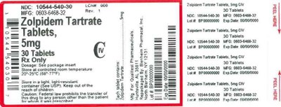 5mg 30ct (Label Zolpidem Tartrate Tabs 5mg Bpi(10544 540 30) Qualitest(0603 6468 32) Rev1)